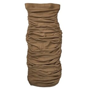Oh Polly Taupe Ruched Strapless Bodycon Midi Size 0 Figure Hugging ClubCore Dres